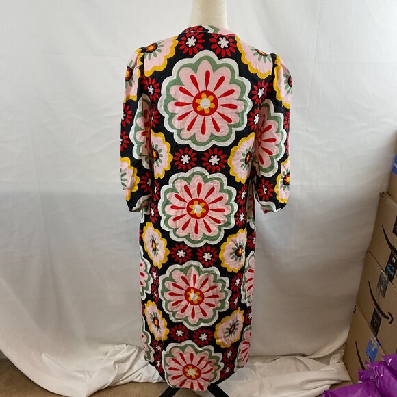 Boden Midi-Maxi Dress US 6 Black Pink Red Yellow Green Floral Mandarin Collar - Picture 8 of 13